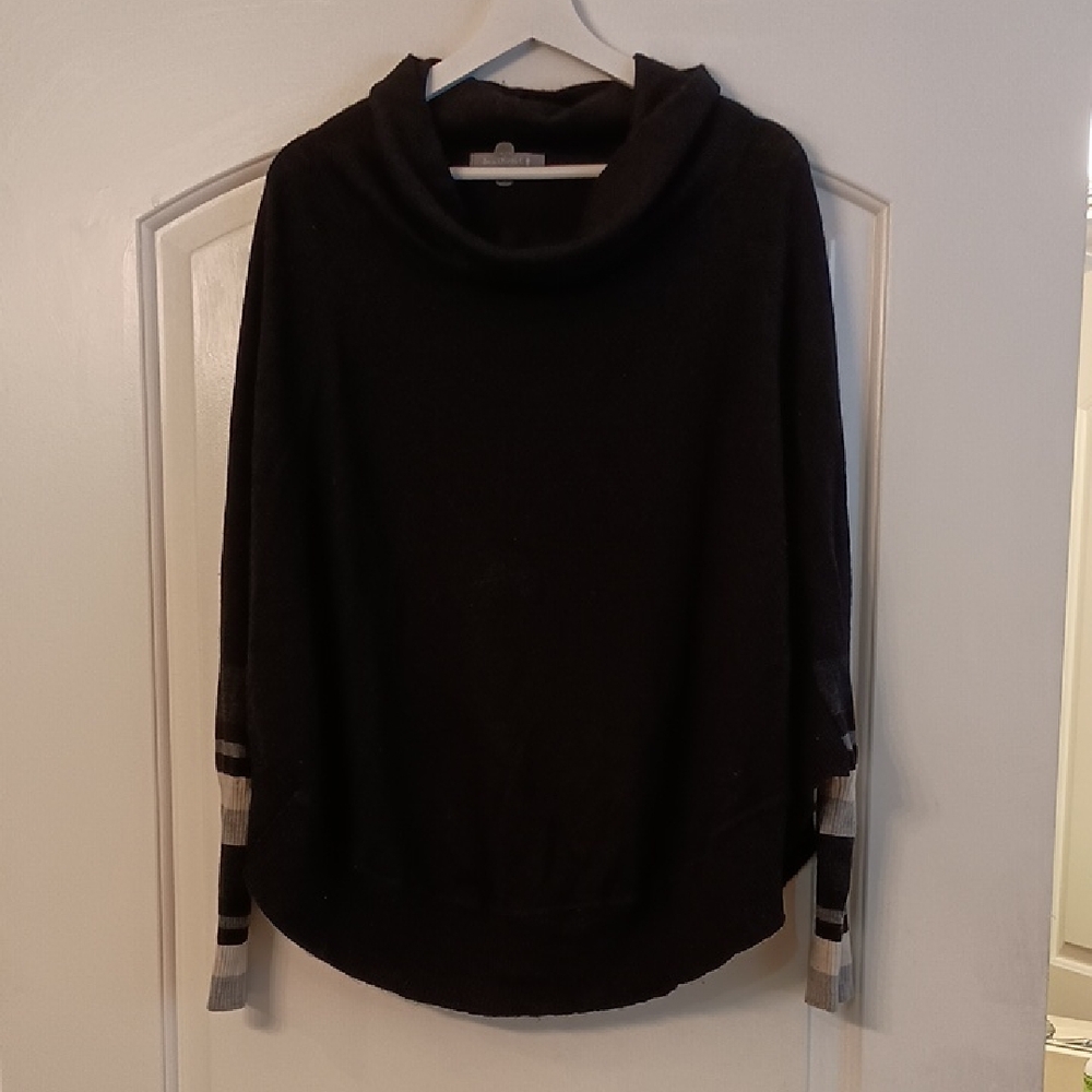 Smartwool Black Cowl Neck Poncho Sweater with Striped Sleeves Size Small/Medium